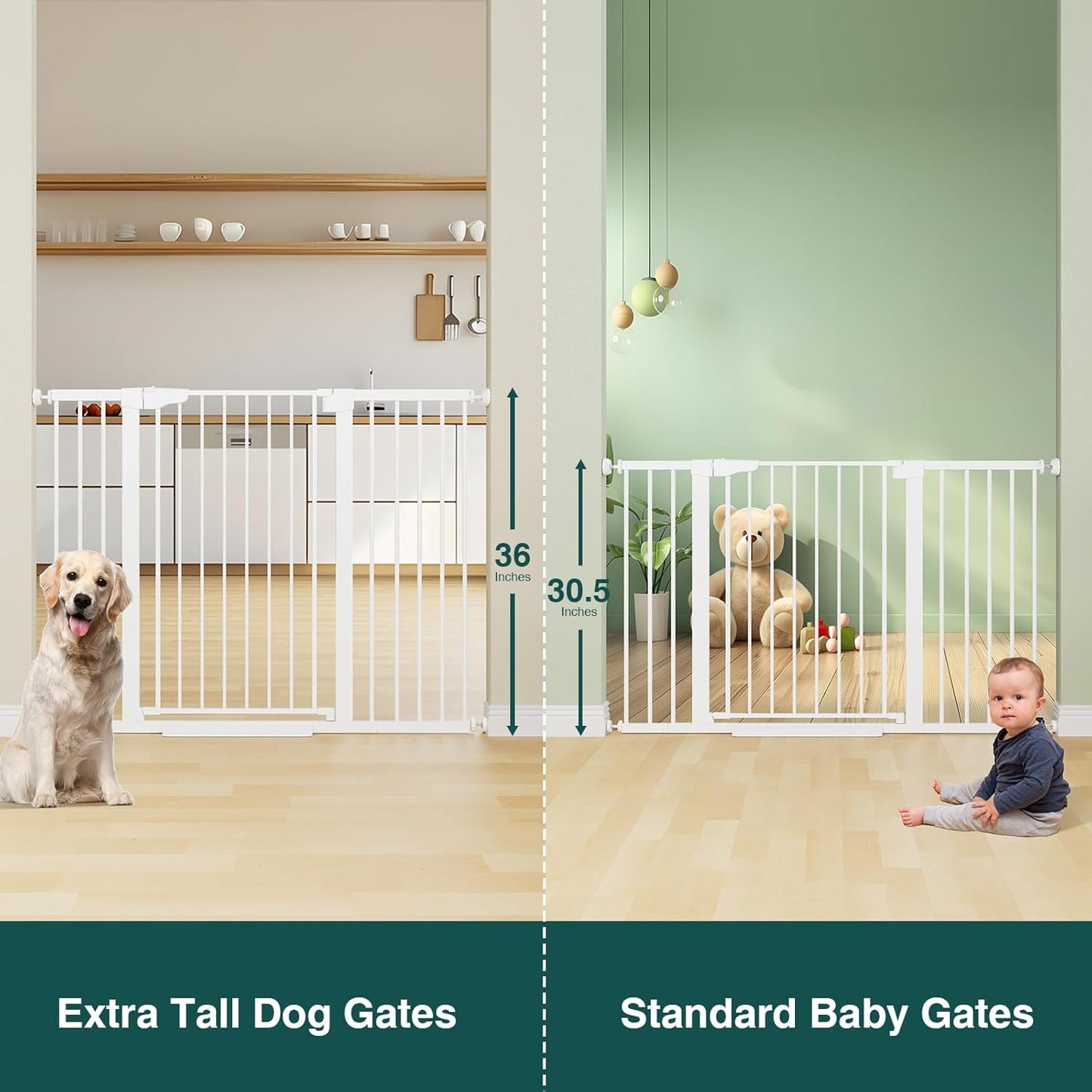 Cumbor 36" Extra Tall Baby Gate for Stairs, 29.7-54.2" Extra Wide Dog Gate for Doorways Hallways, Pressure Mounted Child Gate for Wide Opening, Auto Close Personal Safety for Babies and Pets, White