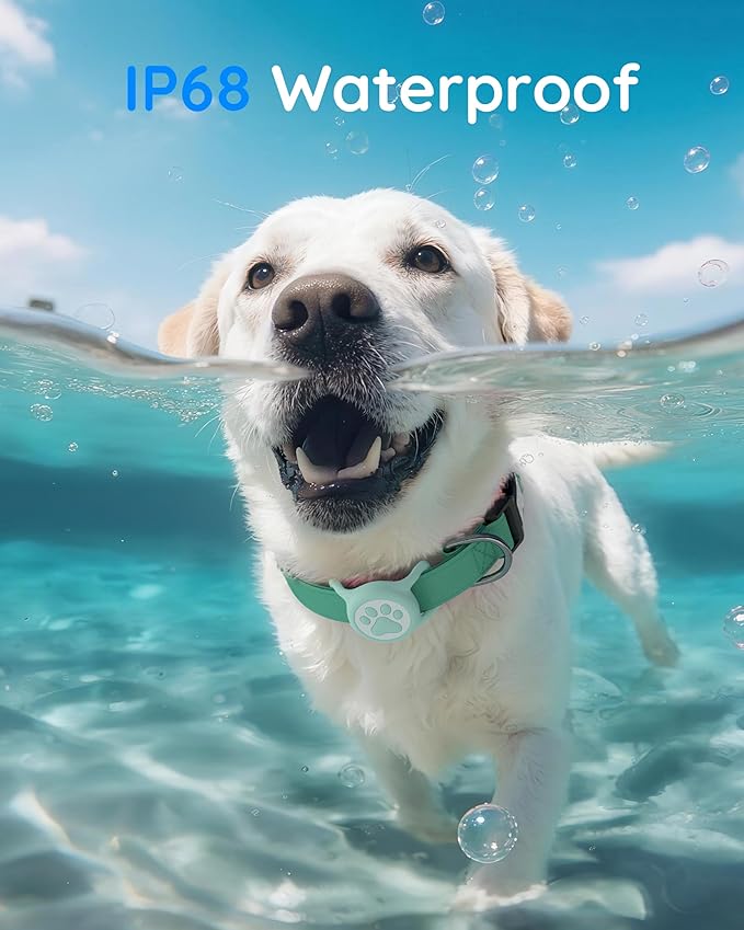 IP68 Waterpoof Dog Airtag Holder, Stretchy Silicone Full Body Covered Apple Air Tag Holder for Dog Cat Collar Fit All Width Collar (Green/Pink, 2 Pack)