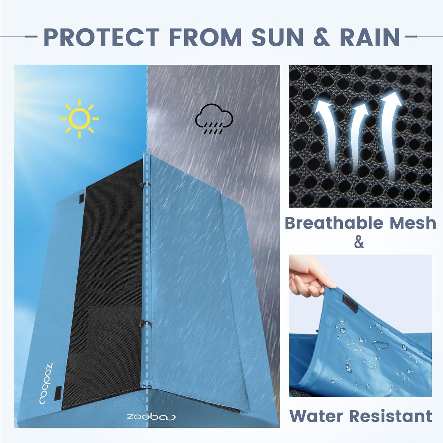 42" 2-in-1 Dog House for Medium Dogs, Elevted Dog House Outdoor/Indoor, Puppy Shelter Outside,Water Resistant 600D PVC and Durable 2x1 Textilene Raised Dog Bed(Blue)