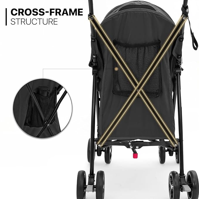 MoNiBloom 4 Wheels Pet Stroller, Easy-Fold Puppy Cage Jogger Stroller with Sun Cover, Pad and Rear Storage Bag, Breathable and Visible Mesh for Small/Medium Pets up to 22 lbs, Black