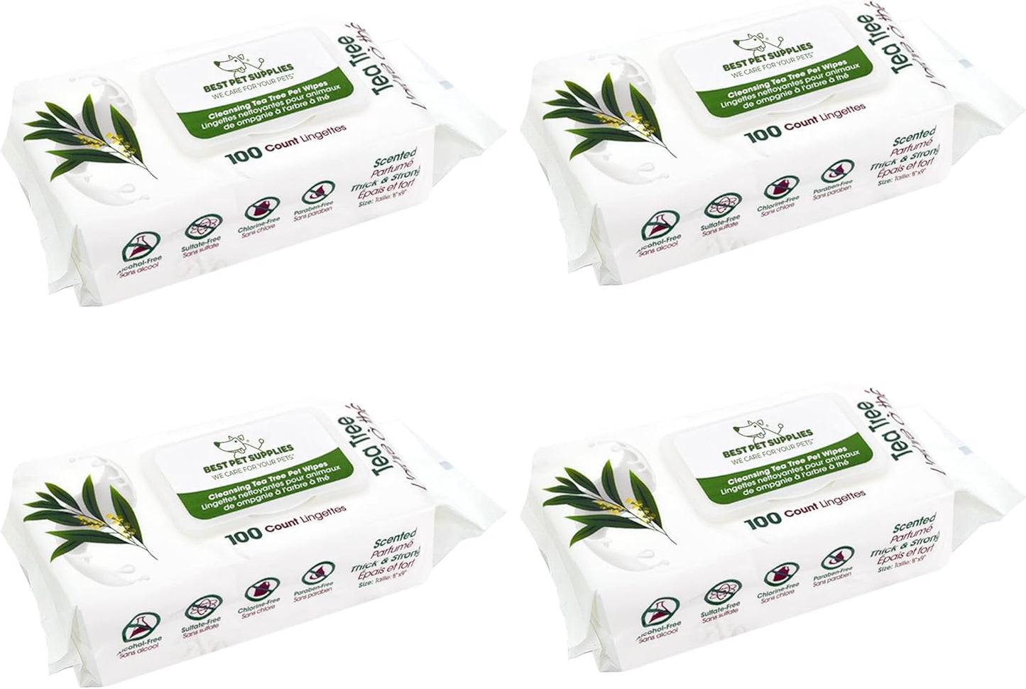 Best Pet Supplies Pet Grooming Wipes for Dogs & Cats,Deodorizer for Coats & Dry, Itchy, or Sensitive Skin, Clean Ears, Paws, Body, & Butt - Cleansing, Tea Tree, 400 Count