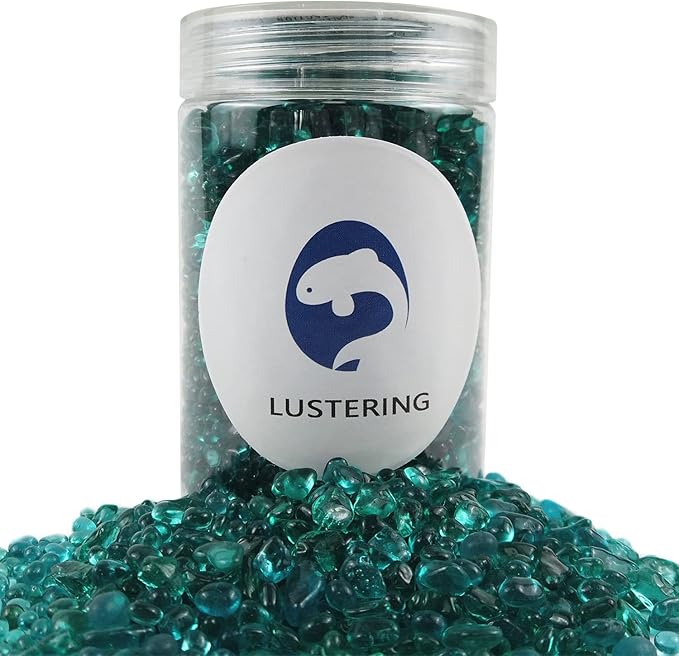 Lustering Decorative Round Glass Beads, Marbles, Pebbles, Gems for Fire Pit Crafts, Resin Art, Vase Filler, Fish Tank, Aquarium Garden Decoration, 3-6mm, 1-Pound (Turquoise)