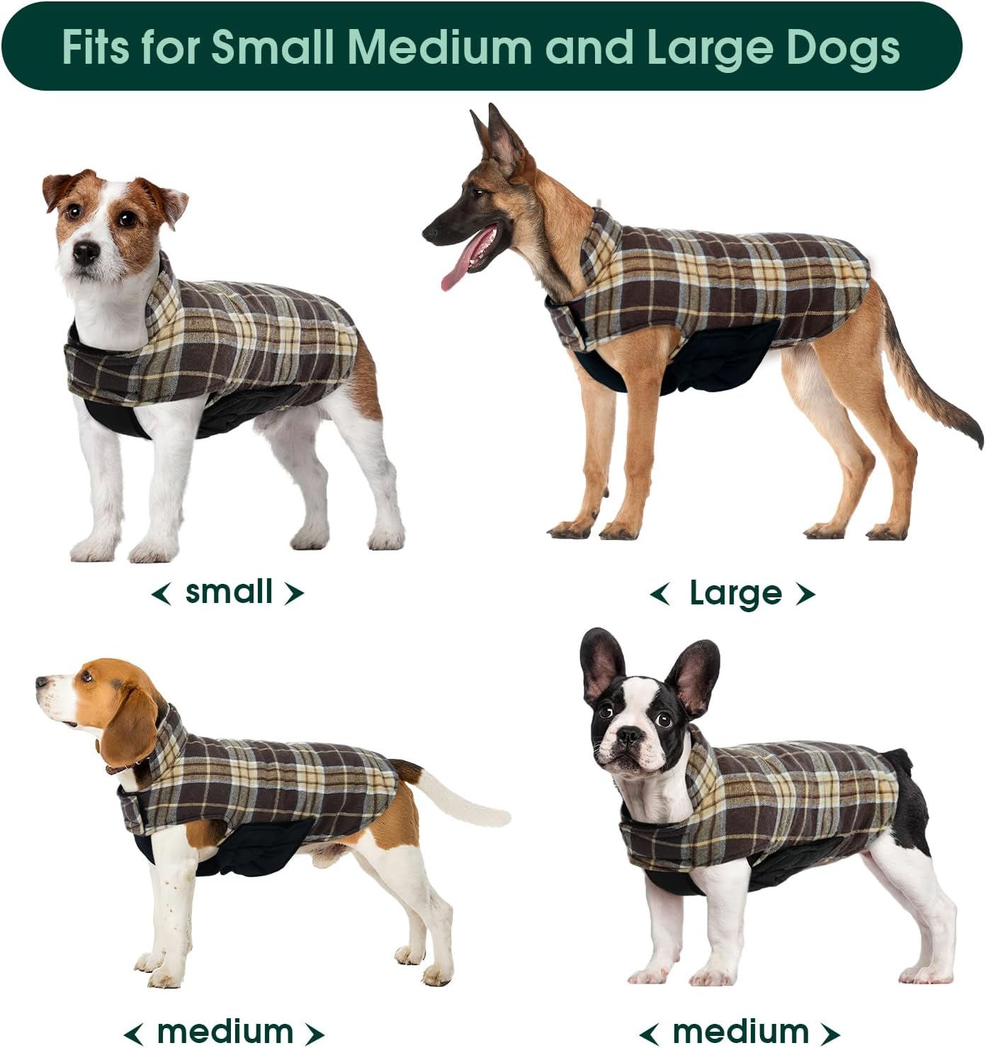 Kuoser Waterproof Dog Coat, Reversible Dog Jacket for Medium Dogs, Adjustable Durable Doggie Winter Coat Warm Puppy Cold Weather Apparel from Small to Large Breed, New Brown M