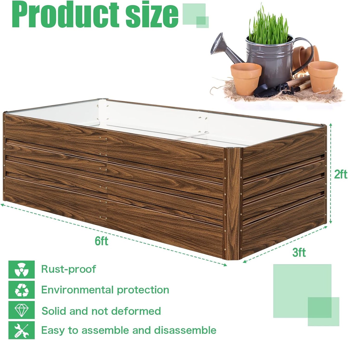 SnugNiture Galvanized Raised Garden Bed 6x3x2FT Outdoor Large Metal Planter Box Steel Kit for Planting Vegetables, Flowers