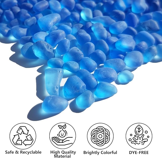 Sea Glass Stones - 0.9LB Aquamarine Blue Frosted Glass Pebbles Gemstones - Perfect for Aquarium Rocks, Fish Tank Gravel, Vase Fillers, DIY Crafts, and Home Decor