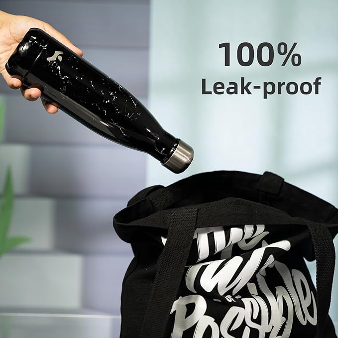 Insulated Water Bottles,12 oz Double Wall Stainless Steel Vacumm Metal Flask for Sports Travel,Midnight Black