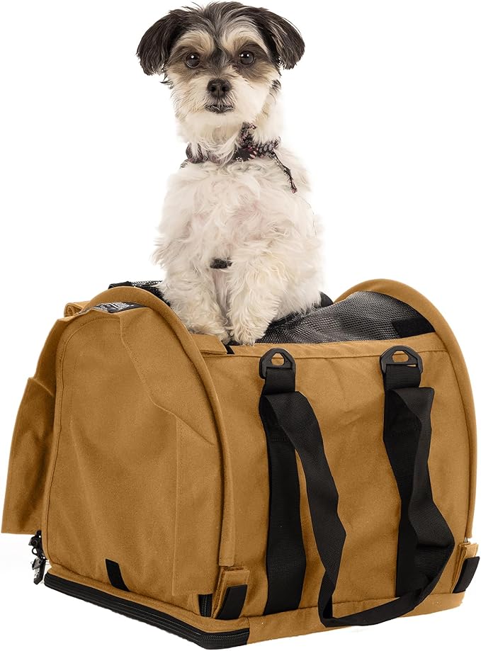 SturdiBag Pro 2.0 Pet Travel Carrier for Cats and Dogs | Soft Sided Pet Carrier Bag with Safety Clips and Seatbelt Straps for Airplane or Car Travel | Cube, Earthy Tan
