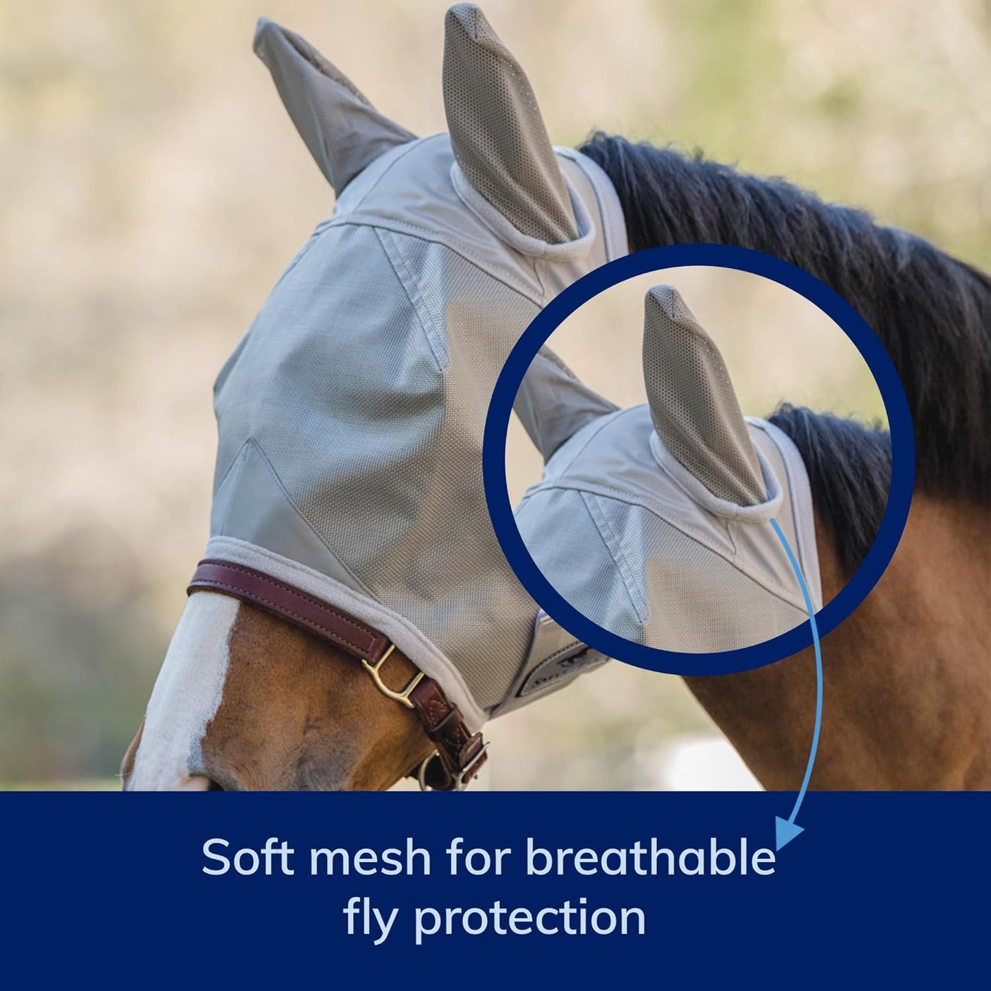 SmartEquine Fly Mask with UV Protection, Ears, and Mesh | Wide Secure Closure | UV Fly Mask for Horses (Horse)