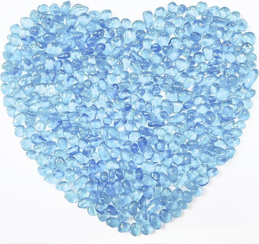 0.88LB Light Blue Fish Tank Gravel Aquarium Glass Stones Sea Glass Pebbles Aquarium Gravel Rocks Fish Tank Rocks, Beads Pebbles Rock Sand Glass Gems Stones for Vase Filler Turtle Fish Tank Decoration