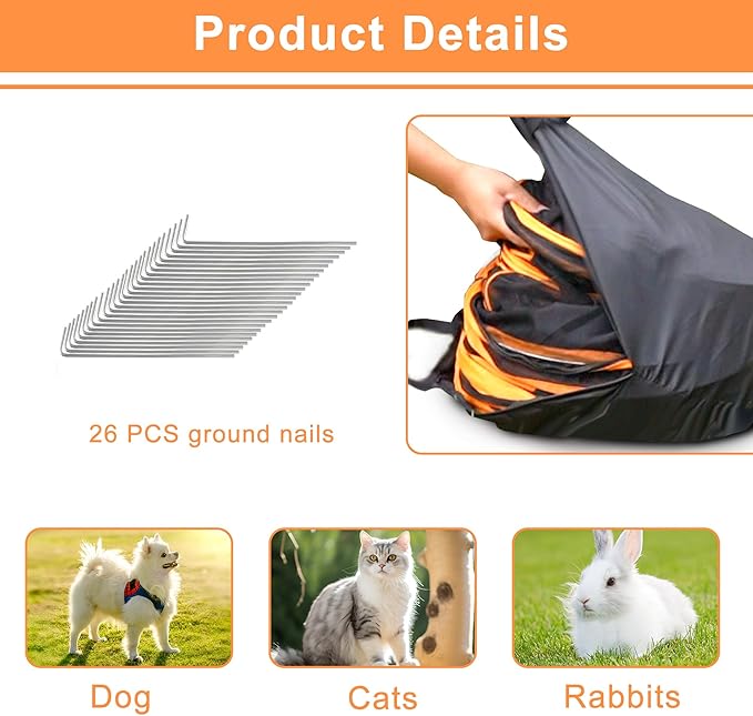 7 in 1 Outdoor Cat Enclosure, Foldable Pop-Up Mesh Playpen Tunnel for Pet Run, Foldable Outside Enclosed Tent Cage for Small Dogs, Rabbit and Other Animals