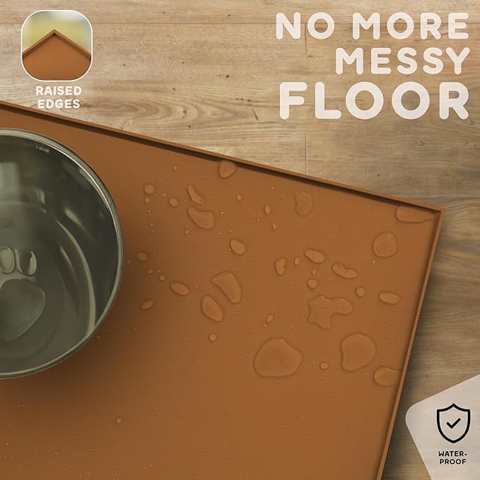 Dog Food Mat - Raised Edges Dogs Mat for Food and Water Prevent Spill, Waterproof Cat Food Mats Protect Floors, Easy Clean Dog Bowl Mats for Food and Water, Silicone Pet Food Tray