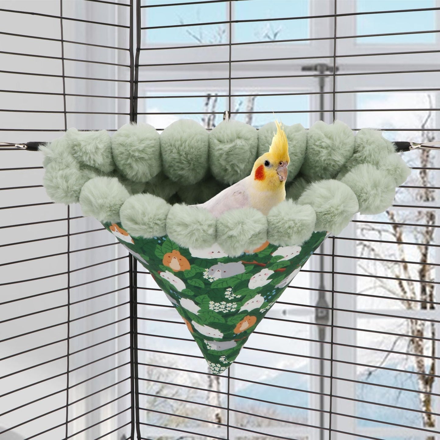 Wontee Bird Nest House Winter Warm Hanging Hammock Bird Bed Snuggle Hut for Parakeets Budgies Caique Conures Cockatiels (Large, Green)