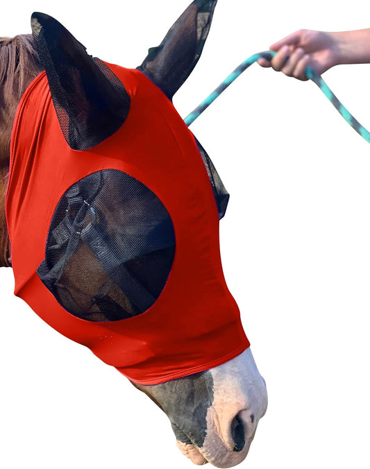 Horse Fly Mask - Durable Equine Fly Mask with Full Coverage for Eye & Ear - Stretchable UV & Sun Protection Flymask for Horses, Ponies & Mini Horses - Horse Face Cover for Pasture & Trail - Orange