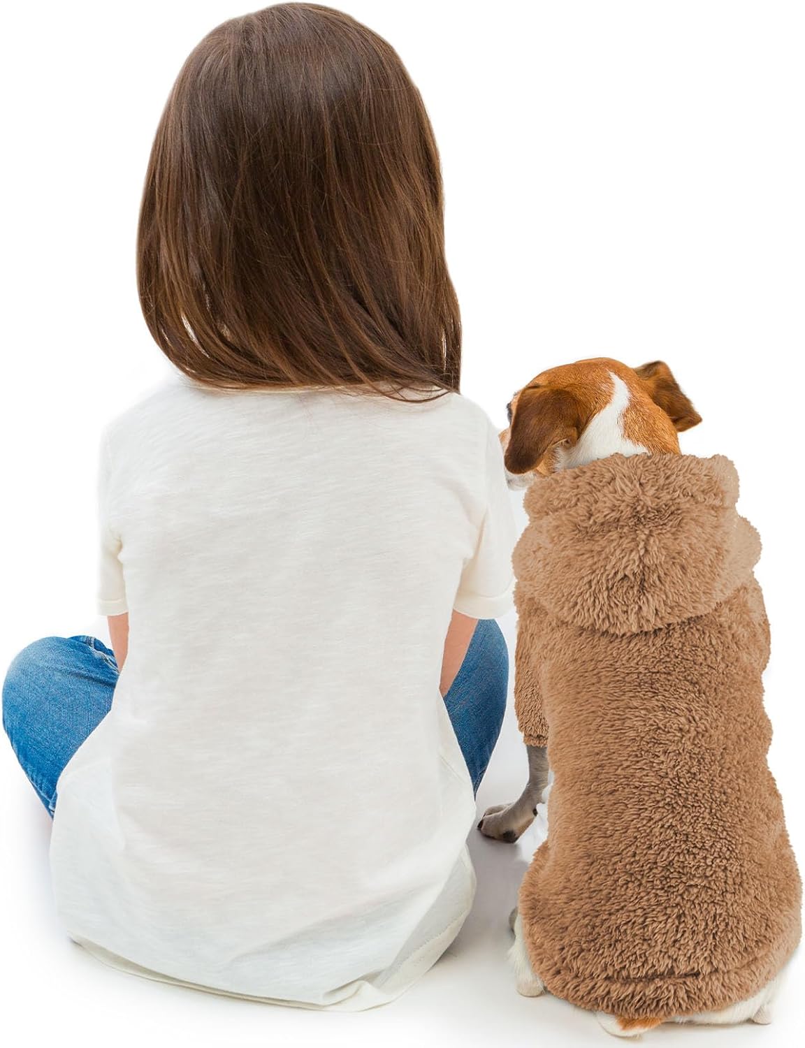 Fuzzy Dog Hoodie Dog Sweaters for Small Dogs Soft Double-Sided Plush Fleece Pet Sweater Pet Clothes Coats Hoodie Sherpa Hooded Sweatshirt(Coffee-XS)