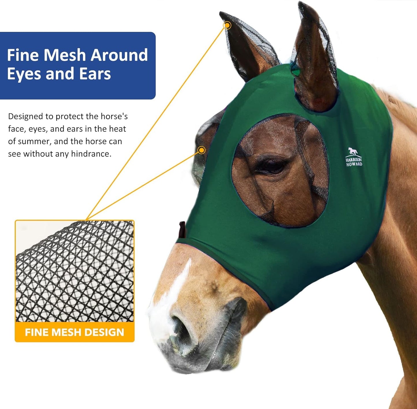 Harrison Howard Super Comfort Stretchy Fly Mask Large Eye Space with UV Protection Soft on Skin with Breathability Deep Green Full Size