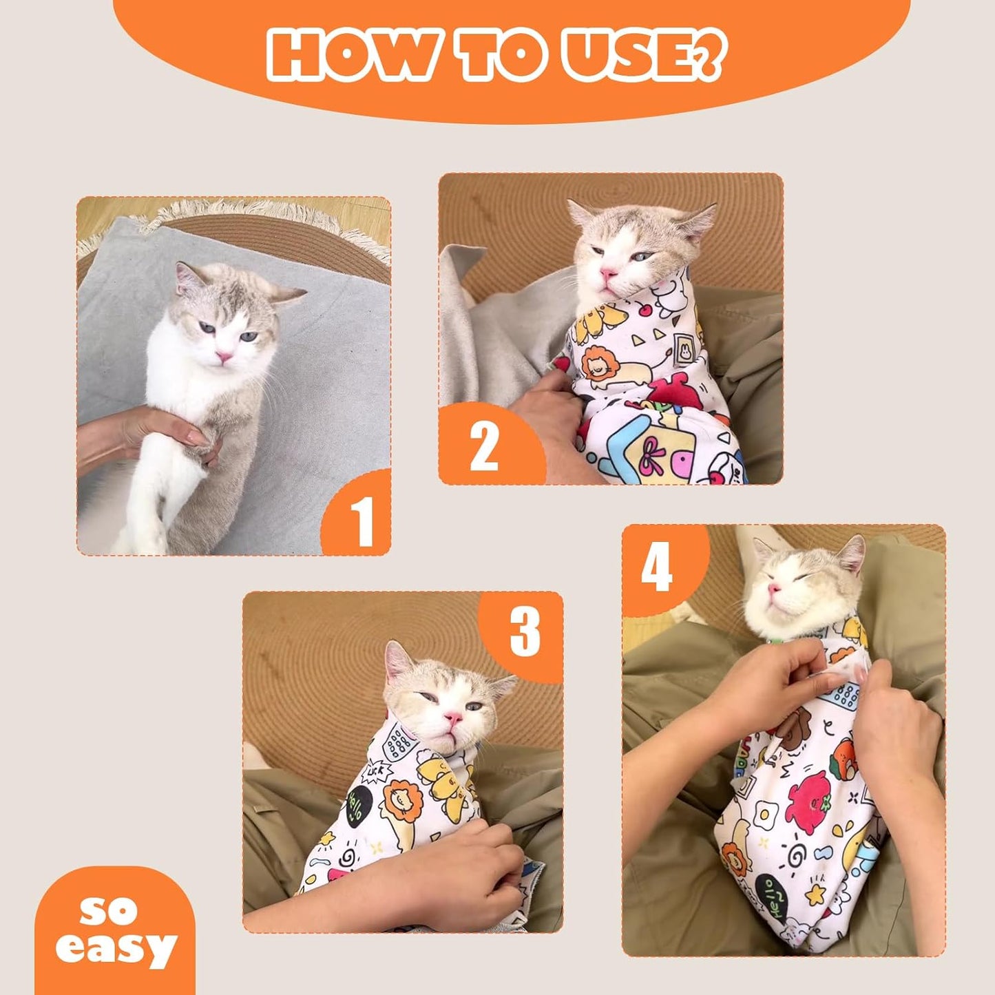Cat Grooming Wrap, Cat Wrap Self-Adherent, Anti-Scratch Anti-Bite, Anti-Escape Grooming Bag for Cats Nail Clipping, Ear Cleaning, and Teeth Brushing (27.6 × 27.6" Paw Prints)