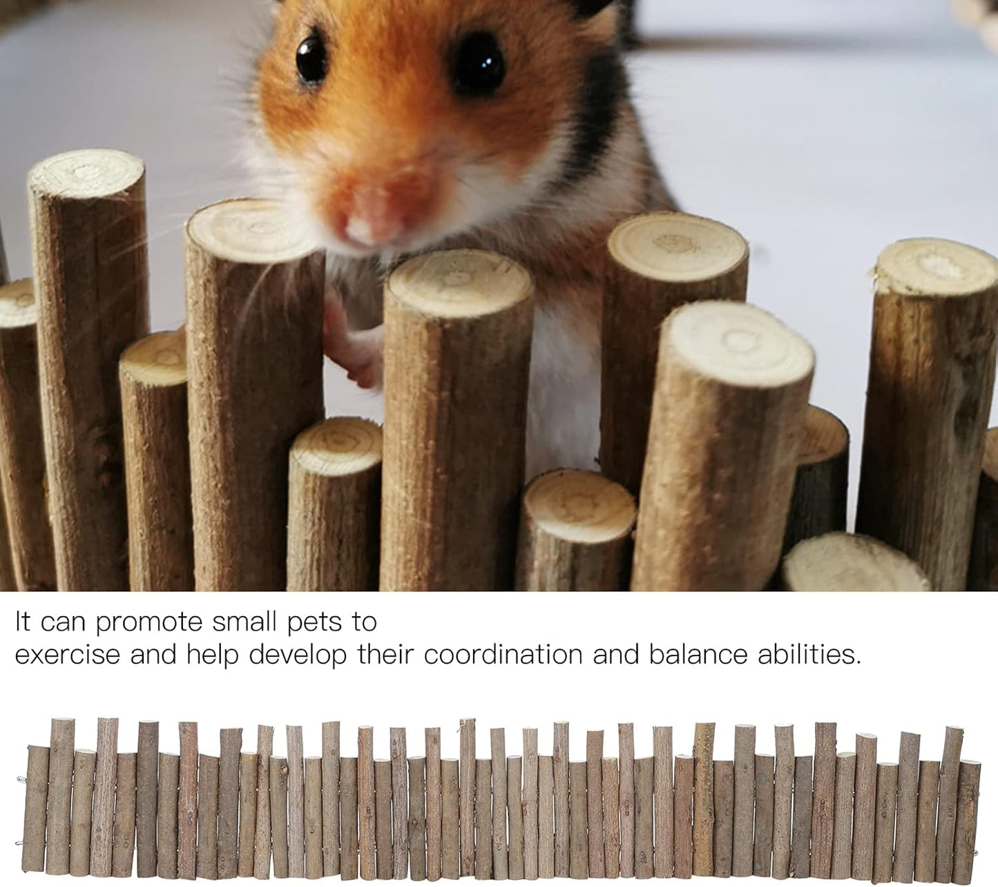 Ejoyous Hamster Wooden Bridge, Wood Ladder Hamster Fence Hideout Cage Bedding Climbing Toys for Syrian Hamsters Gerbil Small Animals (30CM Fence)