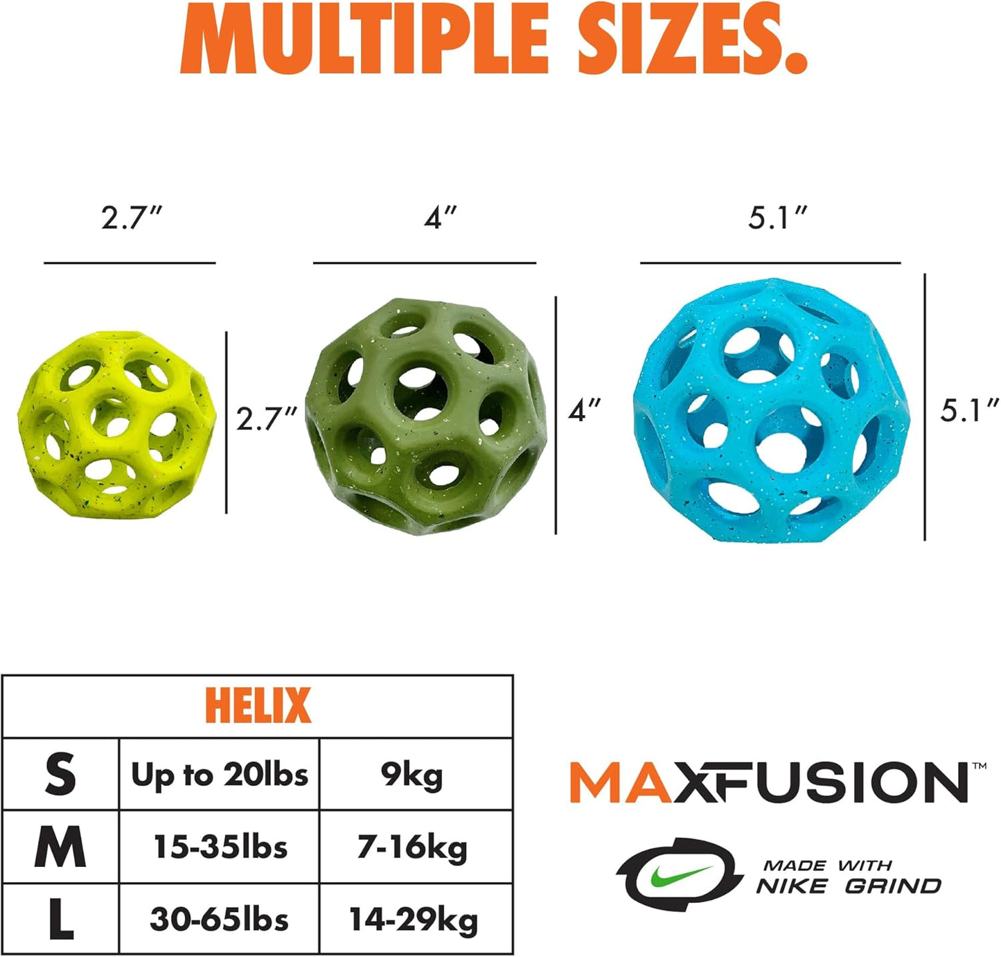 Max Fusion with Nike Grind, Arlee Helix Dog Toy, Chew Toy for Play, Fetch, Tug, S