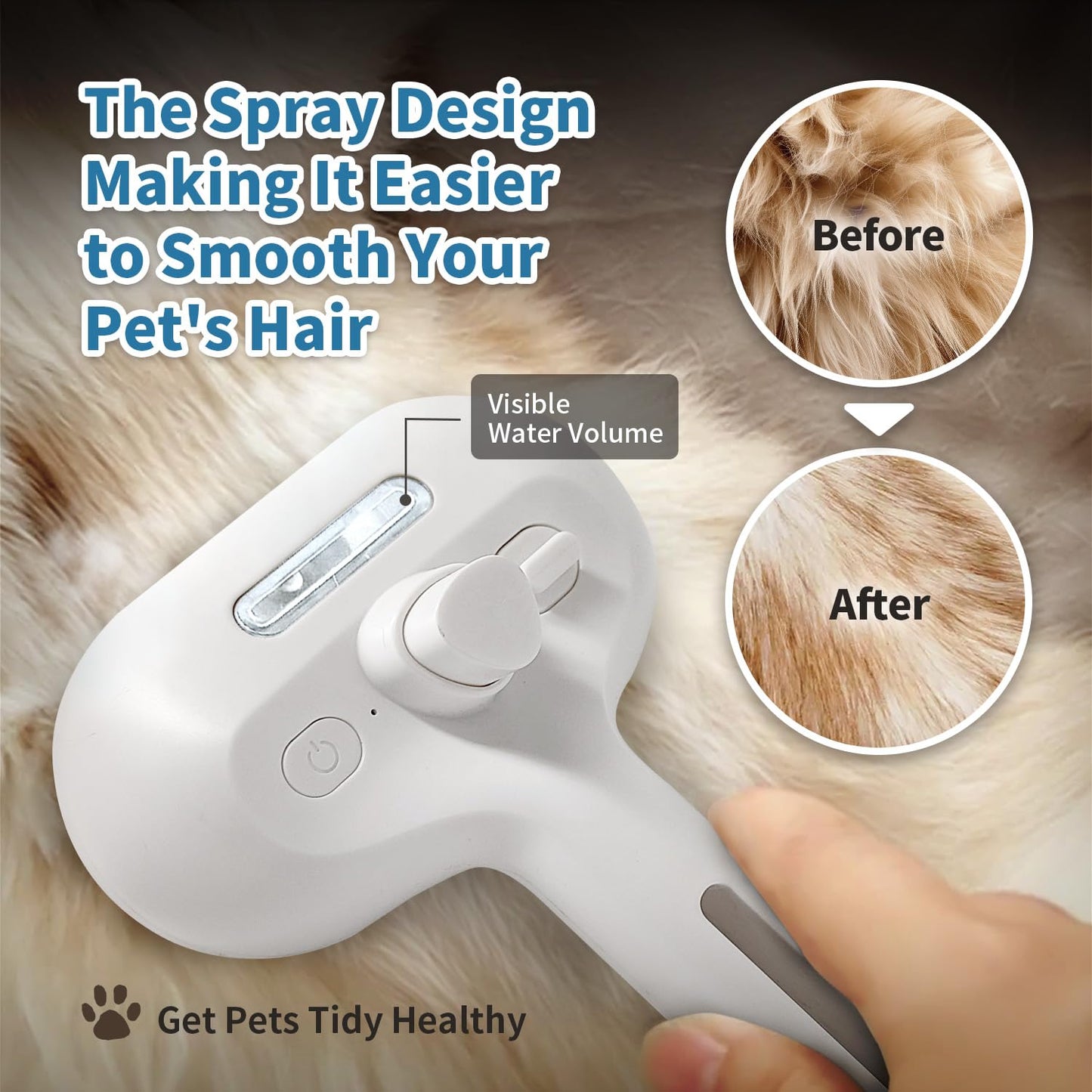 3 In 1 Self Cleaning Steamy Pet Brush - Anti-Static, Grooming Tool for Long and Short Hair Pets, Removes Loose Hair and Reduces Shedding, White
