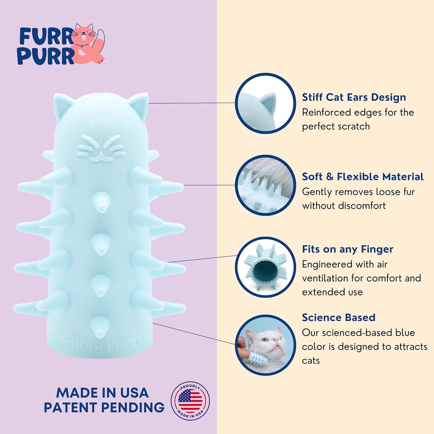 Furr&Purr Cat Brush Set for Indoor Cats - Grooming Tools: Face Scratcher, Calming Massager, and Scratching Pad (2-Pack, Made in the USA)