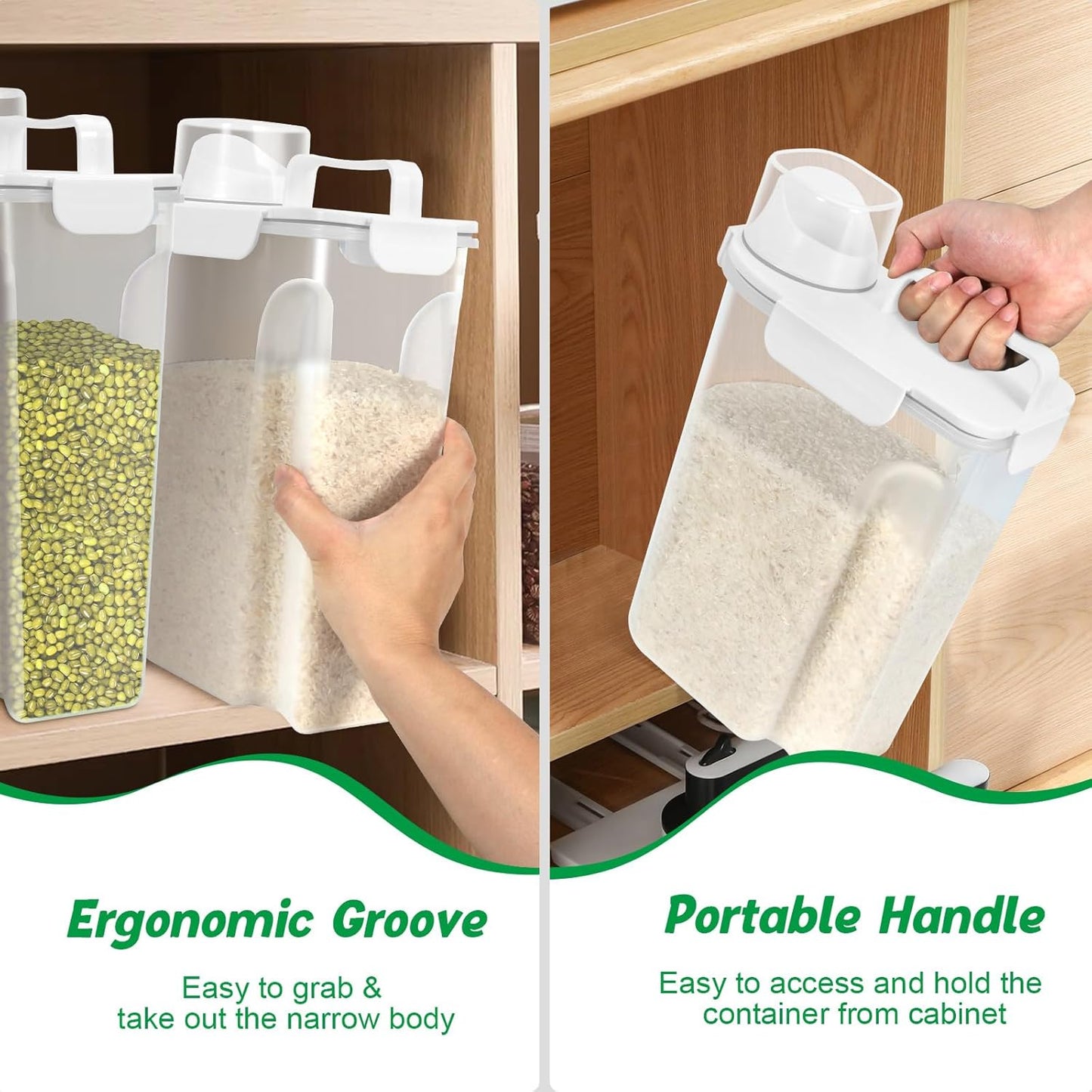 TBMax Airtight Rice Container 10 Lbs Cereal Dispenser, Small Pet Cat Dog Food Storage Container, Plastic Kitchen Pantry Food Storage Holder with Cup -White