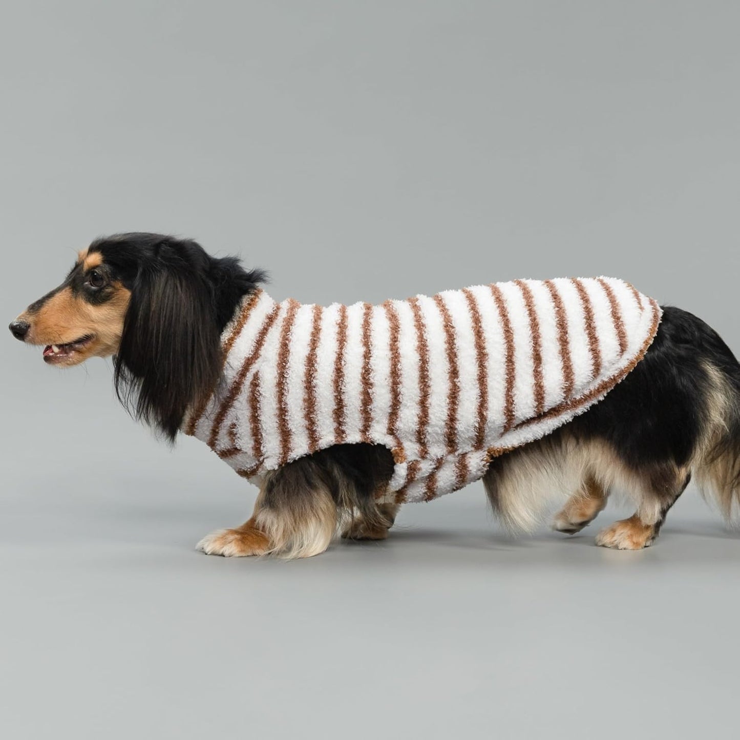 Fitwarm 2 Pack Striped Fleece Dog Sweater, Warm Winter Clothes for Small Dogs Boy Girl, Fuzzy Pet Outfit, White, Brown, Medium