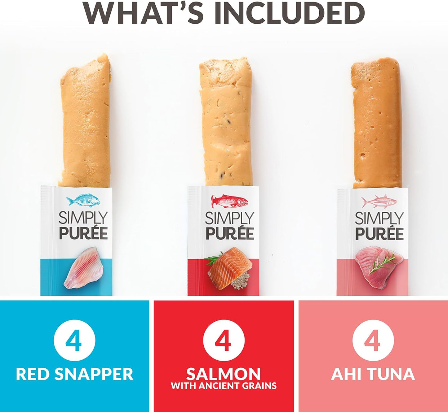 Lickable Cat Treats Exotic Fish Variety Pack 12ct - Ahi Tuna, Wild Pink Salmon, Red Snapper - Puree Bisque