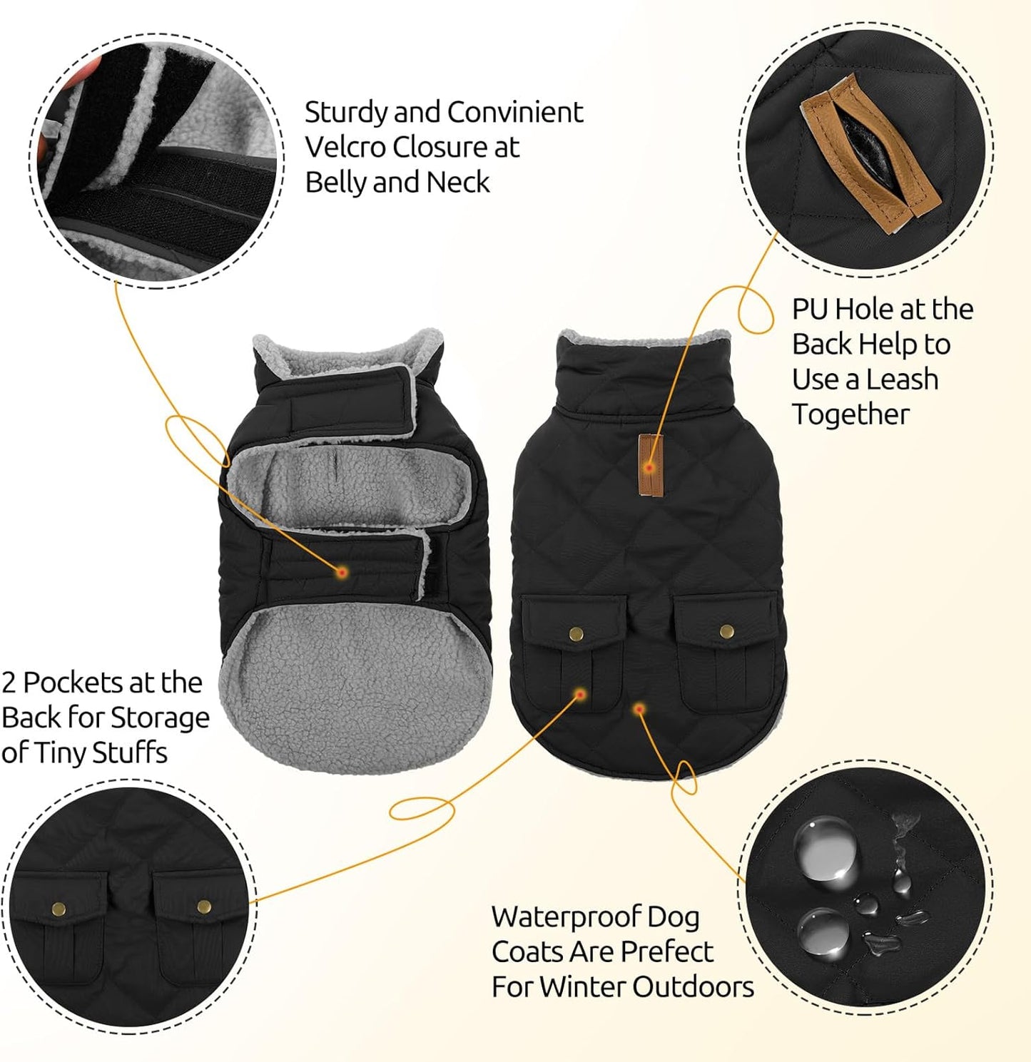 Queenmore Dog Winter Coat Warm Puffer Jacket Waterproof Plush Lining Thermal Cold Weather Vest for Small Medium Large Dogs, Windproof Easy On Pet Jacket Black L