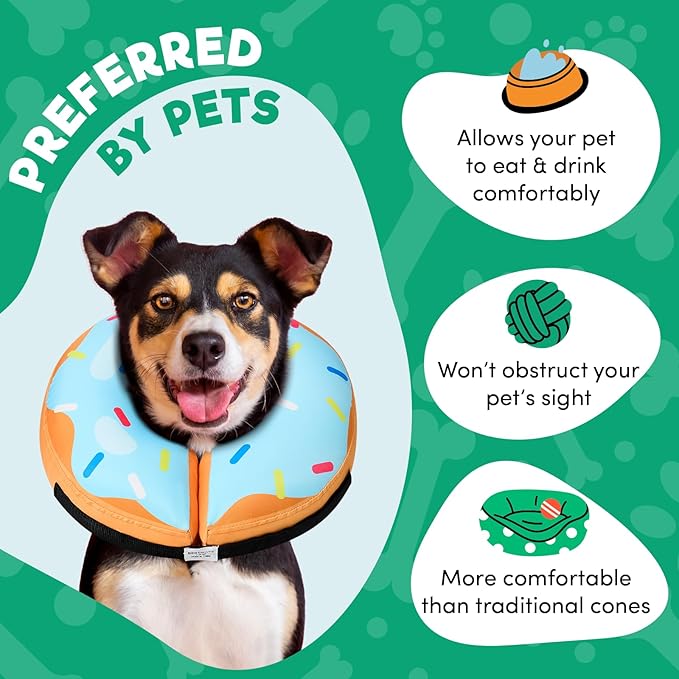 BENCMATE Inflatable Dog Cone Collar Alternative, Soft Dog Cone for Small Medium Large Dogs and Cats, Neck Recovery ECollar Donut Collar After Surgery (Small, Blue Donut)