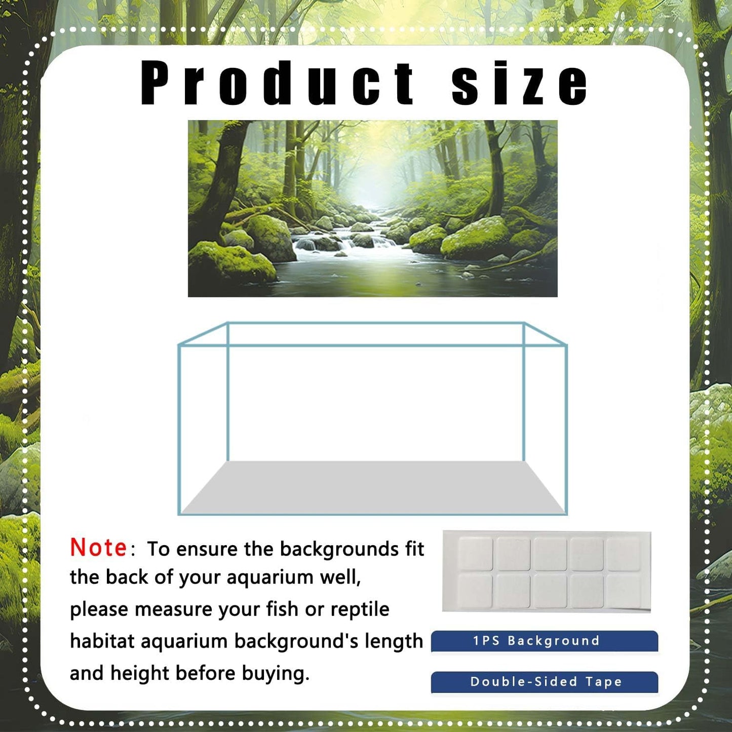 30X18IN Tropical Forest Terrarium Background, Natural Green Forest Tree Reptile Habitat Background, Misty Rainforest Aquarium Background, with 8 EVA Double-Sided Tape