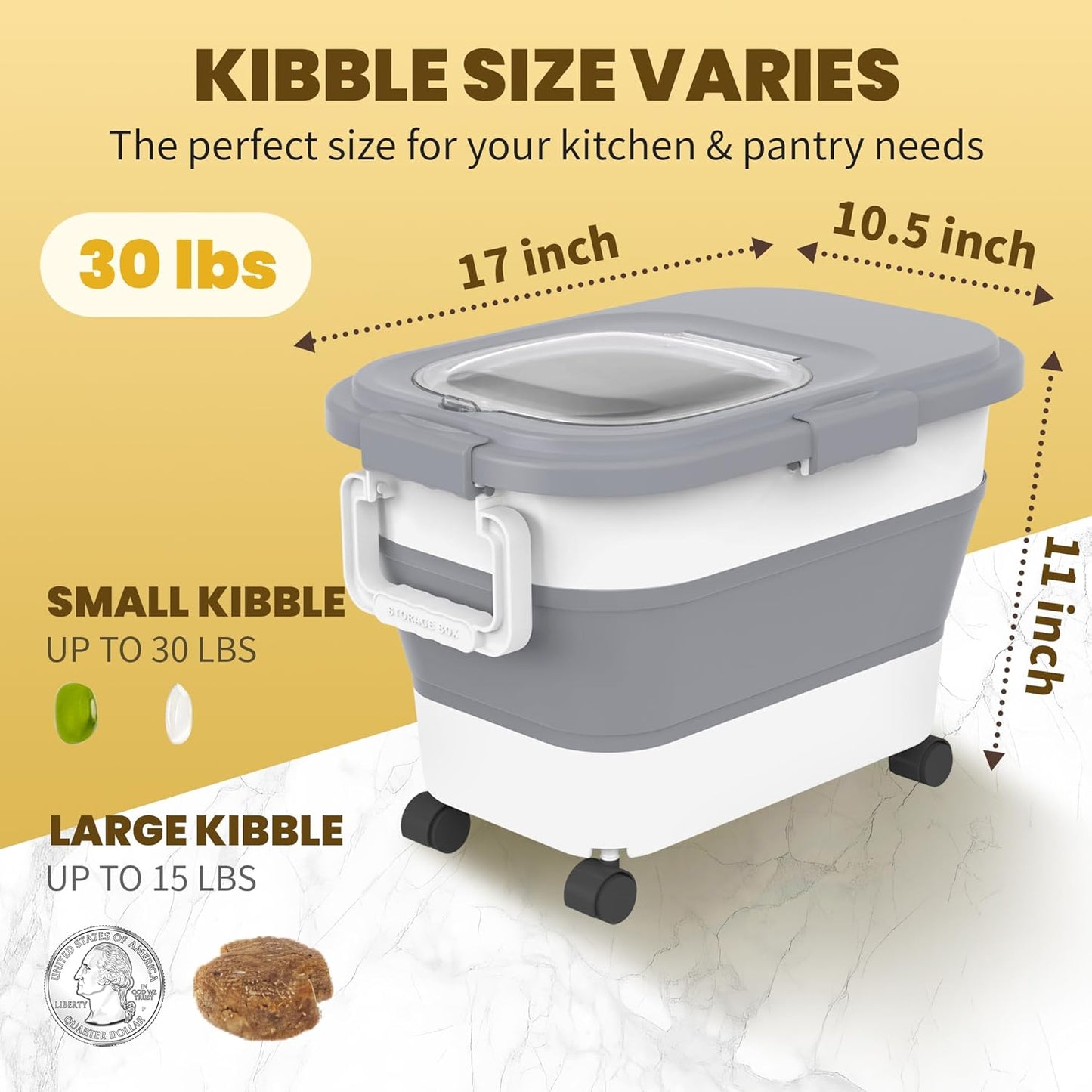 HOYTAMDA 20-30Lbs Rice Container,Collapsible Airtight Food Storage Containers with Wheels,Handle,Rice Storage Container with Small Bin and Scoop,Rice Dispenser for Flour Sugar Cereal Grain Dog Cat