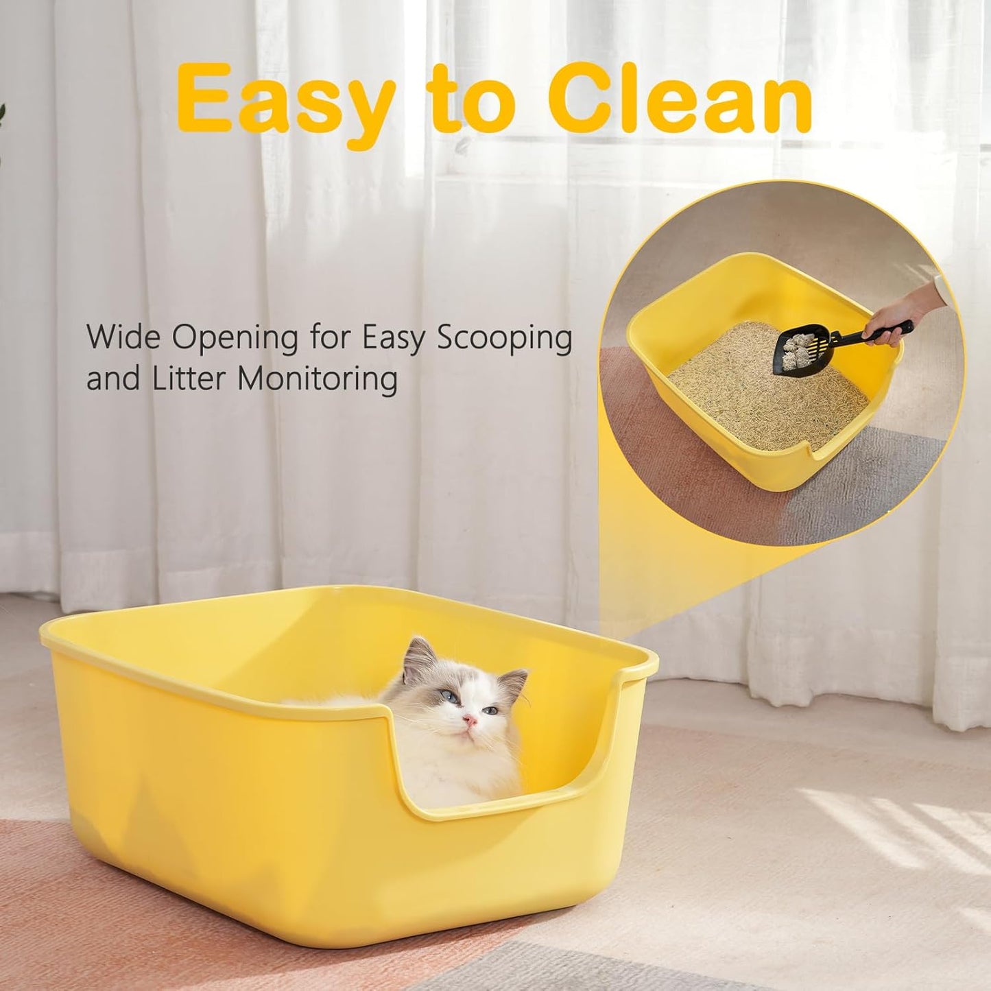 Large Cat Litter Box with High Sides,Cat Boxes for Indoor Cats,Cat Litter Pan for Kitty,Litter Box with Low Entry,Easy to Clean,Anti-Splashing (Grey)