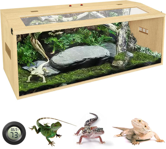 43 Gallon Reptile Terrarium Tank, Large Snake Enclosure, Lizard, Leopard Gecko Tank with Openable Roof Door, Lockable Bearded Dragon Tank, (Wooden, 40" L x 16" W x 16" H)