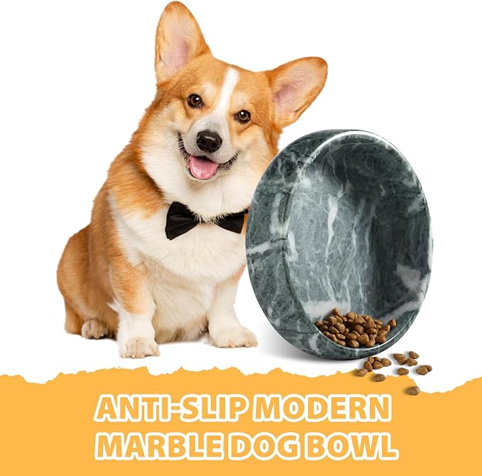 Green Marble Dog Bowl, 6lbs Non-Slip,Non-Tipping Heavy Dogs Food Bowl, Large Dog Dish, Weighted Food and Water Bowls for Large Dogs, Natural Marble, Easy to Clean, Holds 6 Cups