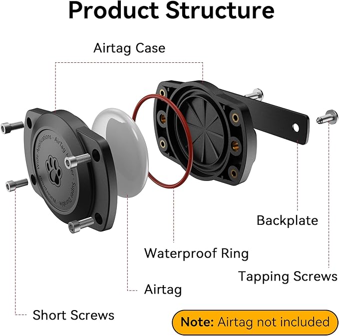 IPX8 Waterproof Dog Collar Holder for Airtag [Metal Back Plate] Ultra-Durable Dog & Cat Collars Mount for AirTag, Suitable for All Widths of Collars (1 Pack)