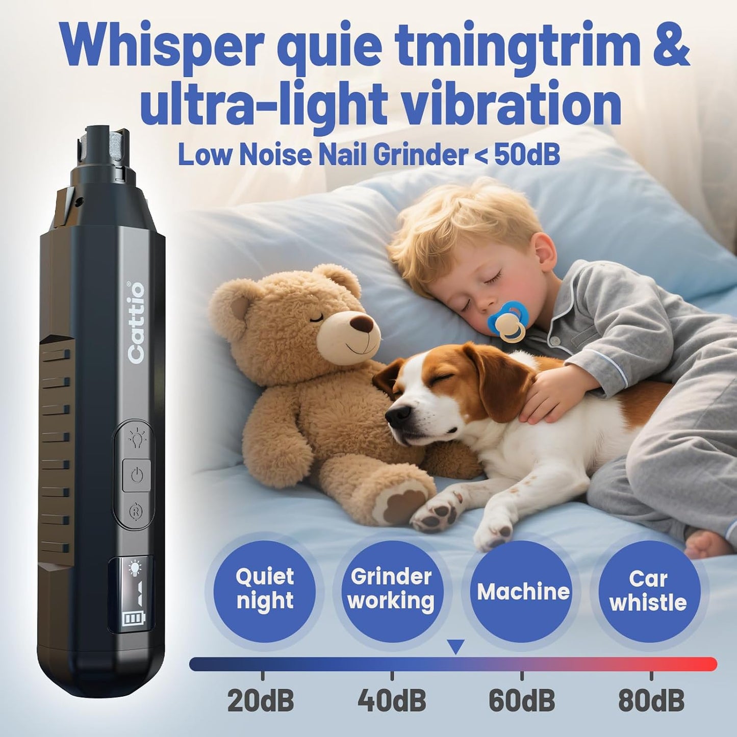 Dog Nail Grinder - Professional Electric Dog Nail Trimmer for Dogs & Cats Quiet Painless Grooming & Smoothing Dog Nail Clipper & File Included - Suitable for Small Medium Large Pets (Black)