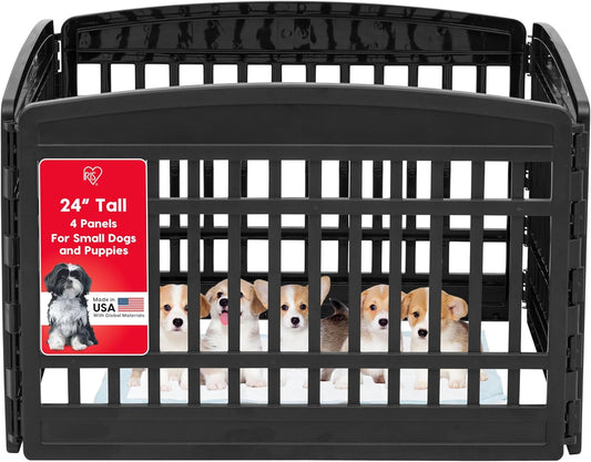 IRIS USA 24" 4-Panel Puppy Playpen, 35 x 35 x 24, Dog Playpen, Dog Play Pen Indoors, Pet Fence, Puppies/Small Dogs, Black