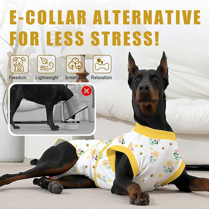 Recovery Suit for Dogs After Surgery, Professional Dog Surgical Suit for Female Spay, Male Neuter, E-Collar & Cone Alternative Dog Onesie for Abdominal Wounds Skin Disease, Yellow, XS