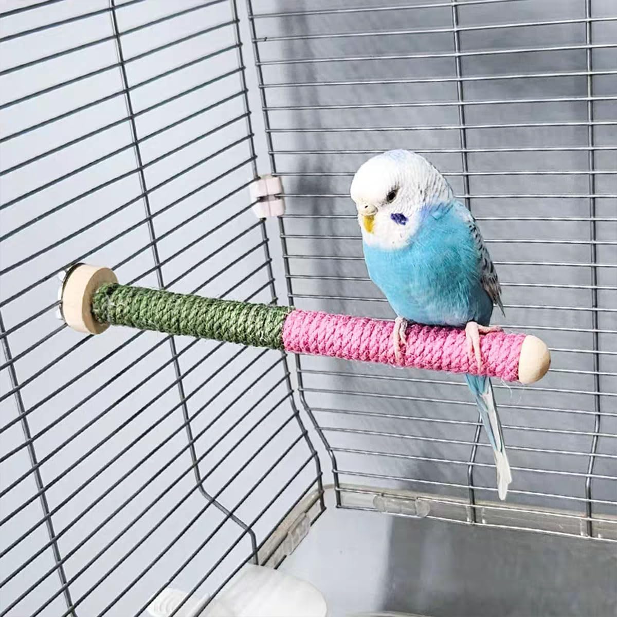 2pc Bird Perch Woven Rope Wooden Stand, Colored Solid Hemp Rope Bird Perches for Cage（9.85IN）