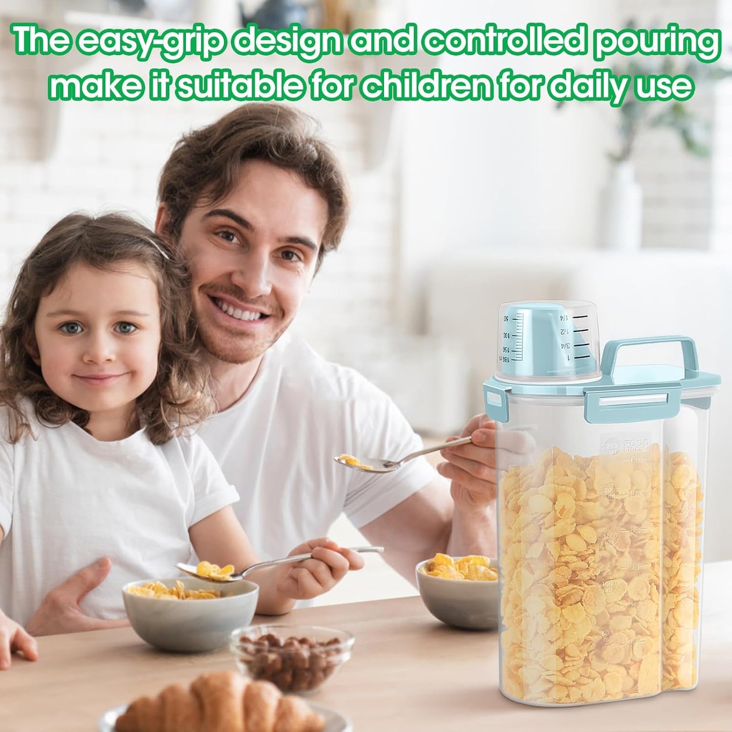 TBMax Rice Storage Container - 5 Lbs Flour Container Cereal Dispenser with Measuring Cup, Airtight Dry Food Container Bin for Kitchen Pantry Storage Organization