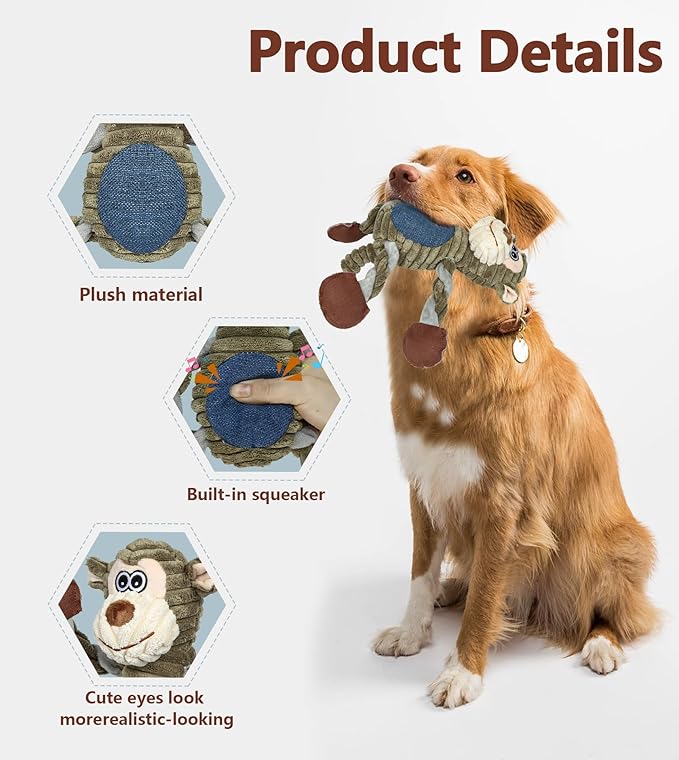 2Pack Dog Toys for Large Dog - Plush Squeaky Medium & Small Dog Toys - Stuffed Animals Puppy Toys - (Monkey+Octopus Pink)