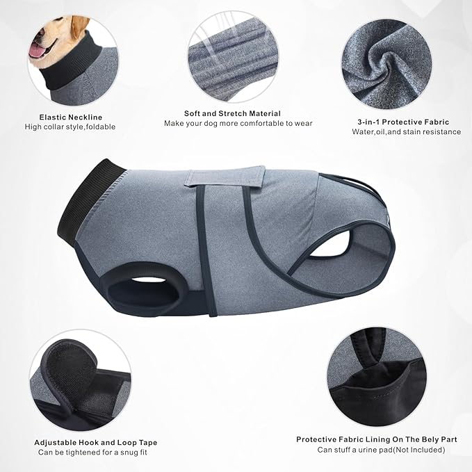 Idepet Dog Recovery Suit Female,Dogs Onesie Suit Surgery Male Breathable Pet Bodysuit for Spay Neuter E-Collar & Cone Alternative Surgical Suit Puppy Abdominal Anti Licking Wounds Shirt (Gray, S)
