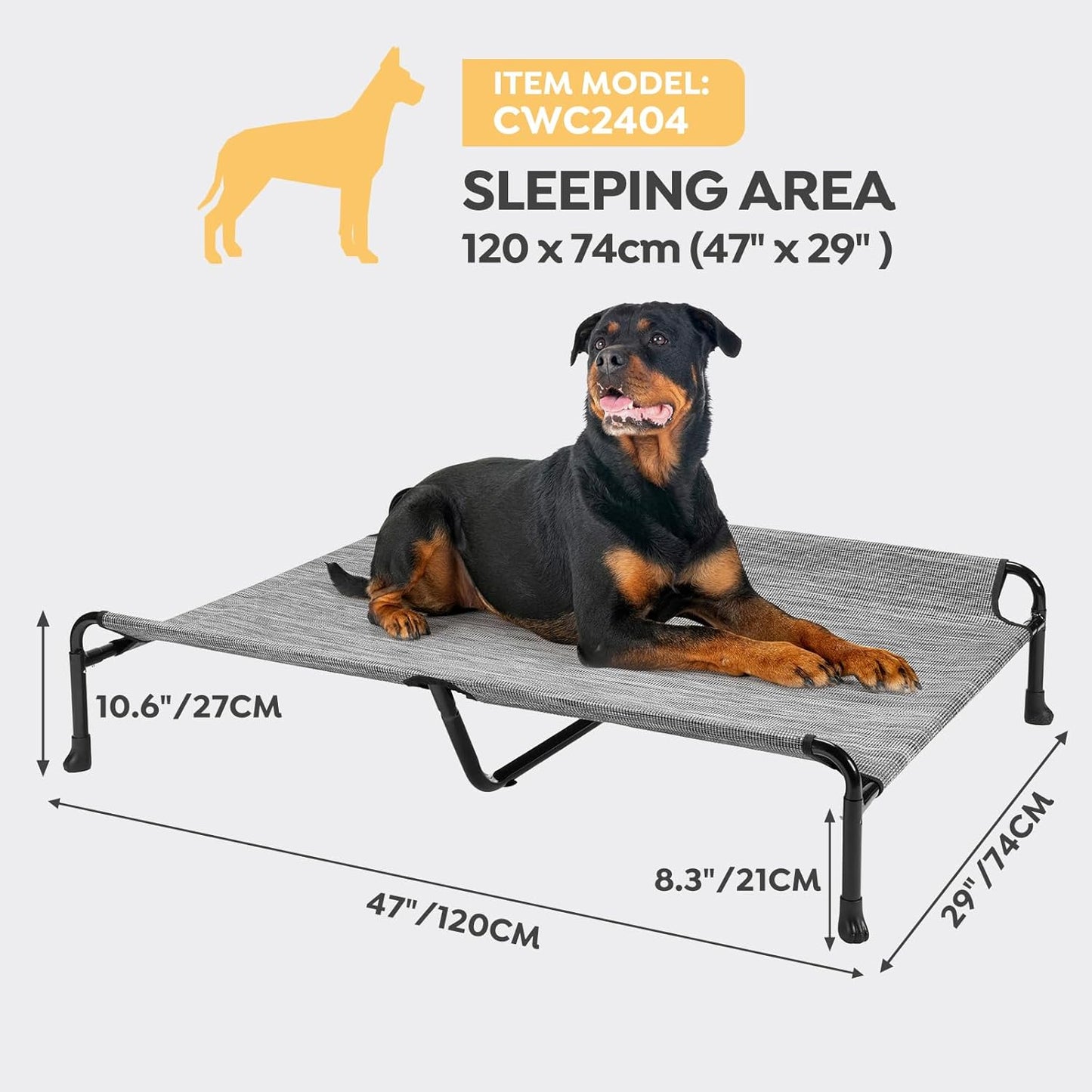 Veehoo Cooling Elevated Dog Bed, Raised Dog Beds for Large Dogs, Outdoor Dog Bed with Guardrail, Upgraded Non-Slip Feet, Breathable Teslin Mesh, Portable Camping Dog Cot, 47 x 29 Inches, Black Silver