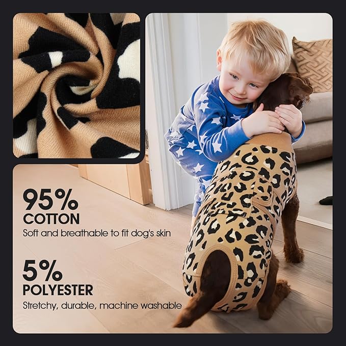 FUAMEY Recovery Suit for Dogs After Surgery,Soft Breathable Dog Bodysuit E-Collar & Cone Alternative Surgical Suit,Male Female Dog Neuter Spay Suits Anti Licking Wounds Onesie Brown Leopard S