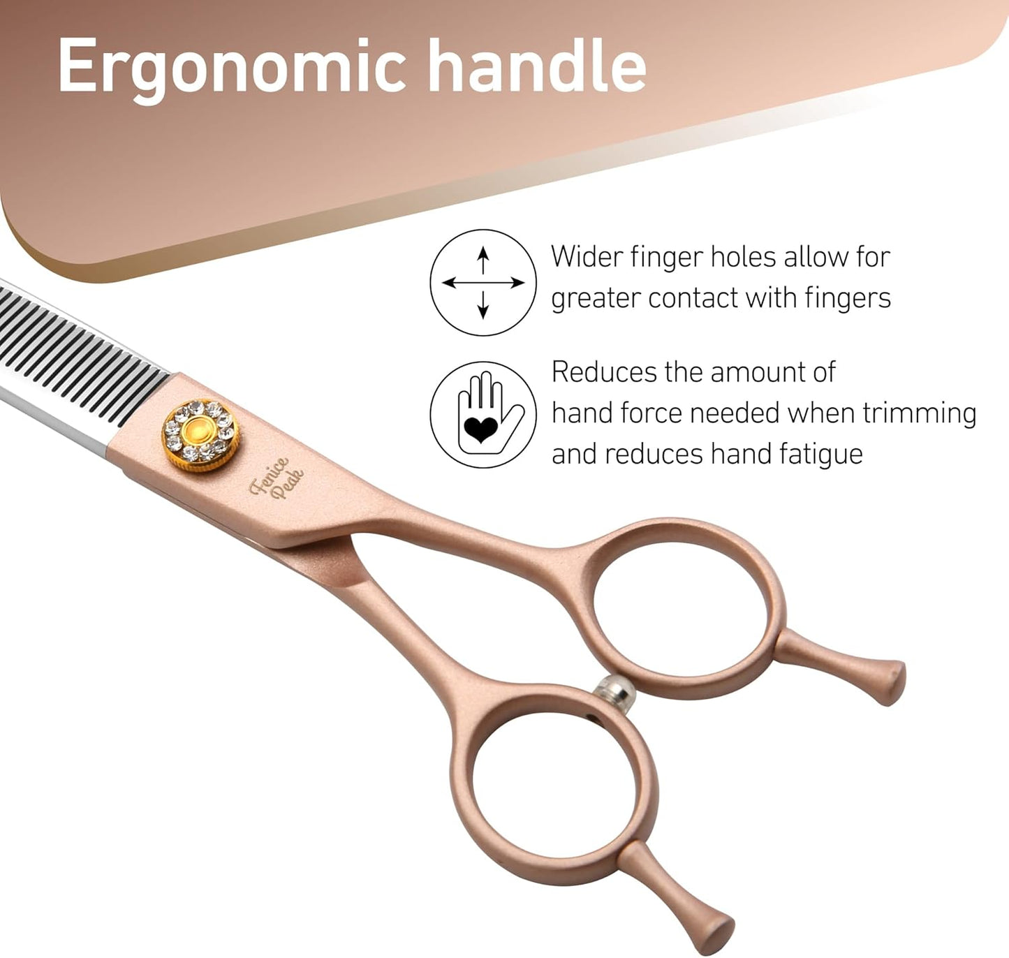 Fenice Peak Professional Curved Thinner Dog Grooming Scissors 7.0'' Rose Gold Thinning Shears Extremely Sharp Blades 440C Stainless Steel Thinning Shears Durable Smooth Fine Cut for Dogs and Cats.