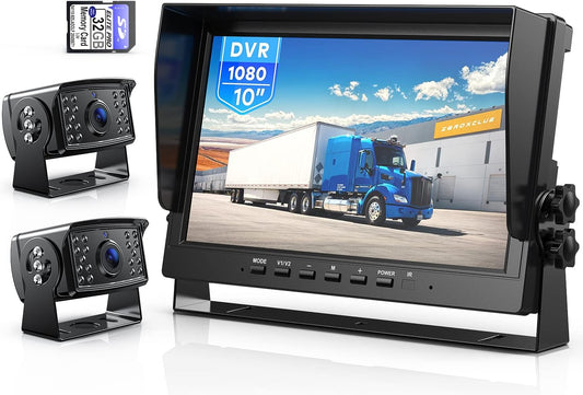 10" HD Backup Camera System Kit, Loop Recording Large Monitor with Wired Rear View Camera, IR Night Vision Waterproof Camera with Safe Parking Lines for Bus, Semi-Truck, Trailer, RV, BY102A
