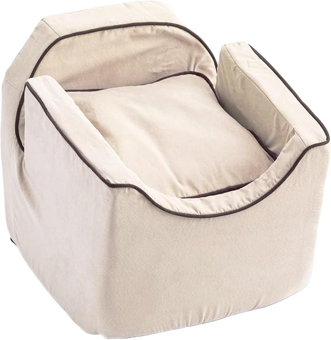 Snoozer Dog Car Seat: Lookout I Dog Booster Car Seat for Dogs Small 5-15 lbs, Pet Car Seat to Alleviate Car Sickness for Dogs, Included Harness Strap, Buckskin Removable Machine Washable Cover