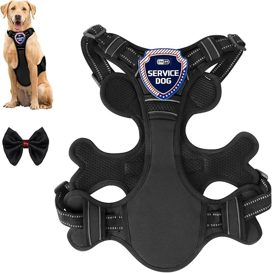 Dog Harness, Adjustable Reflective Dog Vest No Pull Dog Harness with Badge and Bow Tie for Puppy Small Medium Large Dogs