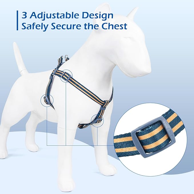Stripe Step in Dog Harness for Small Dogs, Freedom Nylon Dog Halter Vests, Lightweight and Escape Proof Puppy Harness, Quick Fits for Small Medium and Large Dogs, Blue XS