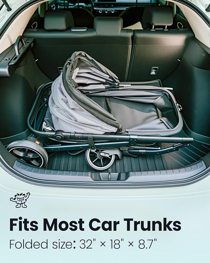 Medium Dog Stroller, Foldable Pet Stroller with Adjustable Handle & No Zip Entry, Storage Basket & Cup Holder, Canopy, Mesh Windows, Ideal for Medium Dogs and Cats Up to 50lbs, Black